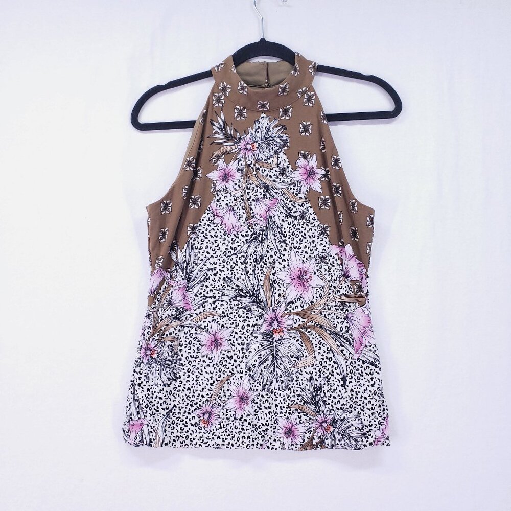 White House Black Market Multicolor Top Size S Halter Leopard Floral Geometric